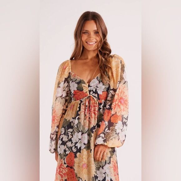 NWT MinkPink Clementine Midi Red Cream Dress Blouse Floral Vintage Size S - Picture 3 of 12